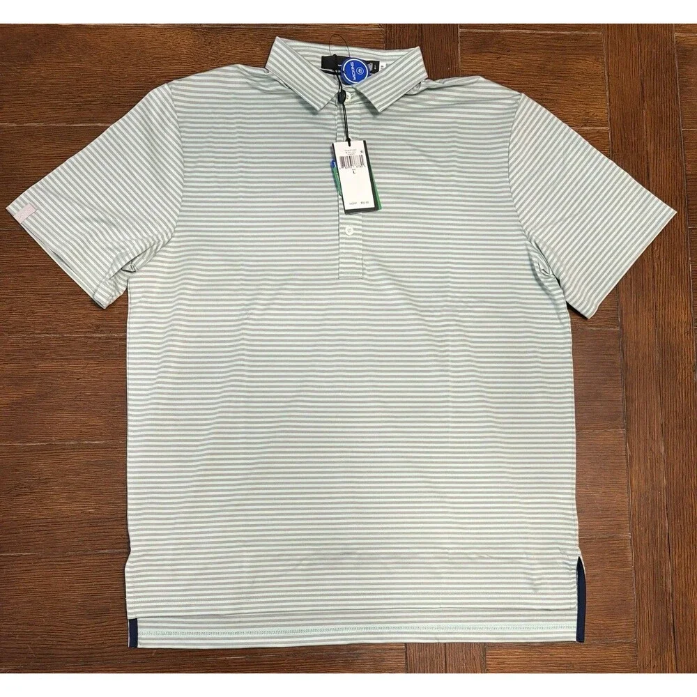 Men’s Size L Ralph Lauren RLX Green And Grey Striped Golf Polo NWT $95